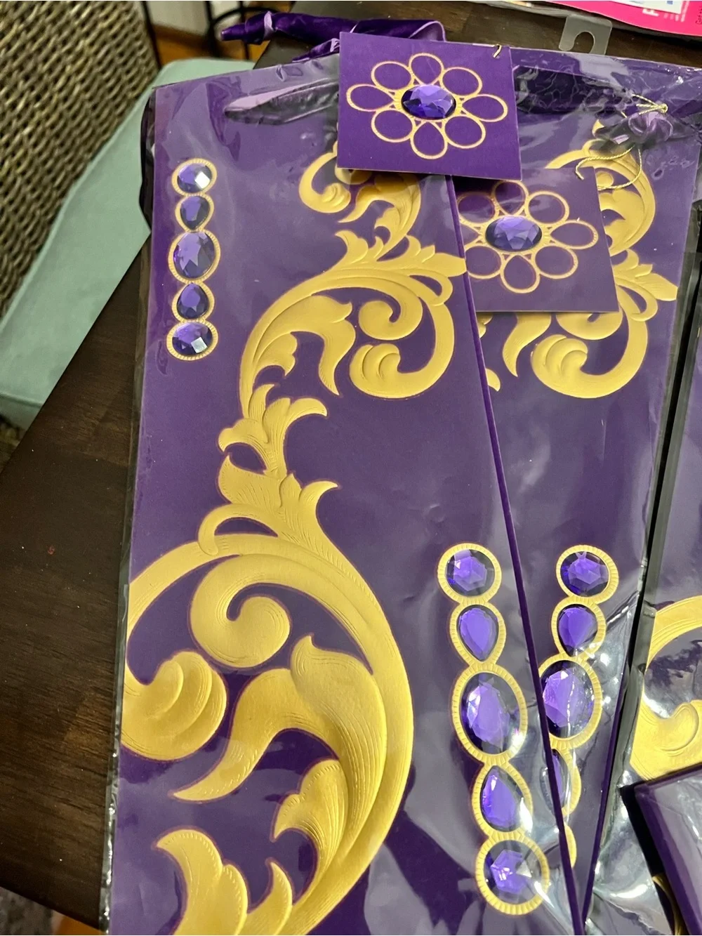 5 Papyrus Purple and Gold Decorative Gift Bags with Jewel Accents